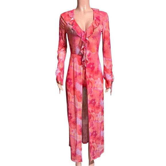 Fashion Nova V neck multicolor front tie mesh skirt M - Picture 4 of 8